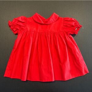 Vintage Red Peter Pan Collar Puff Sleeve Dress 24M, RN19654